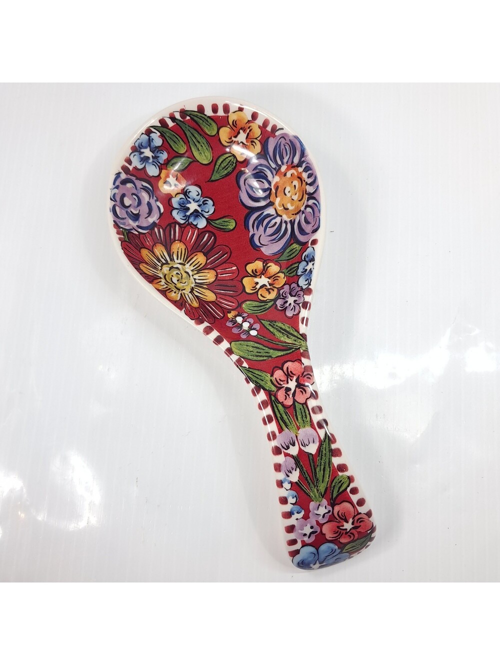 Dolly Parton Spoon rest red Garden floral Country flowers ceramic earthenware